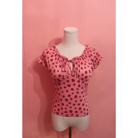Pink Strawberry Print Women's Top - Picture 2 of 4